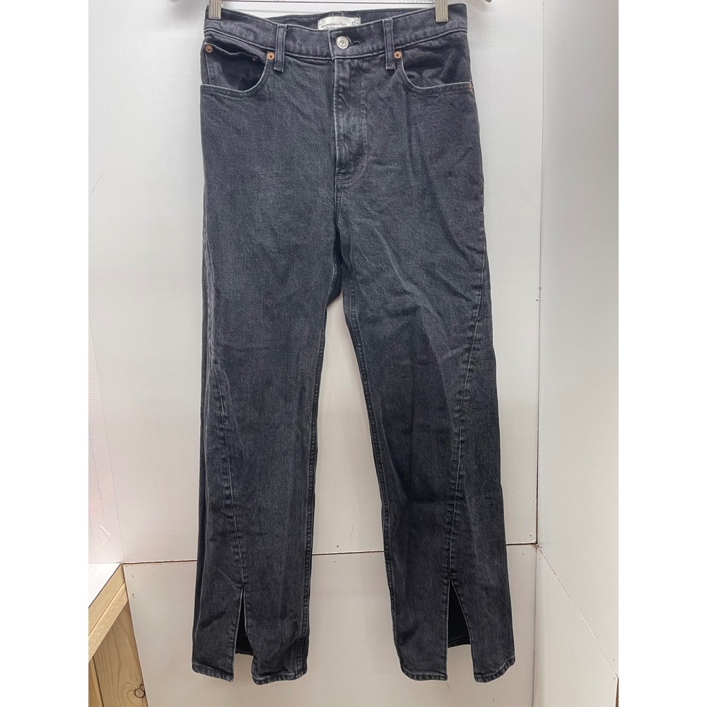 Abercrombie & Fitch The 90s Relaxed Jean High Rise Split Hem Black 27 4R